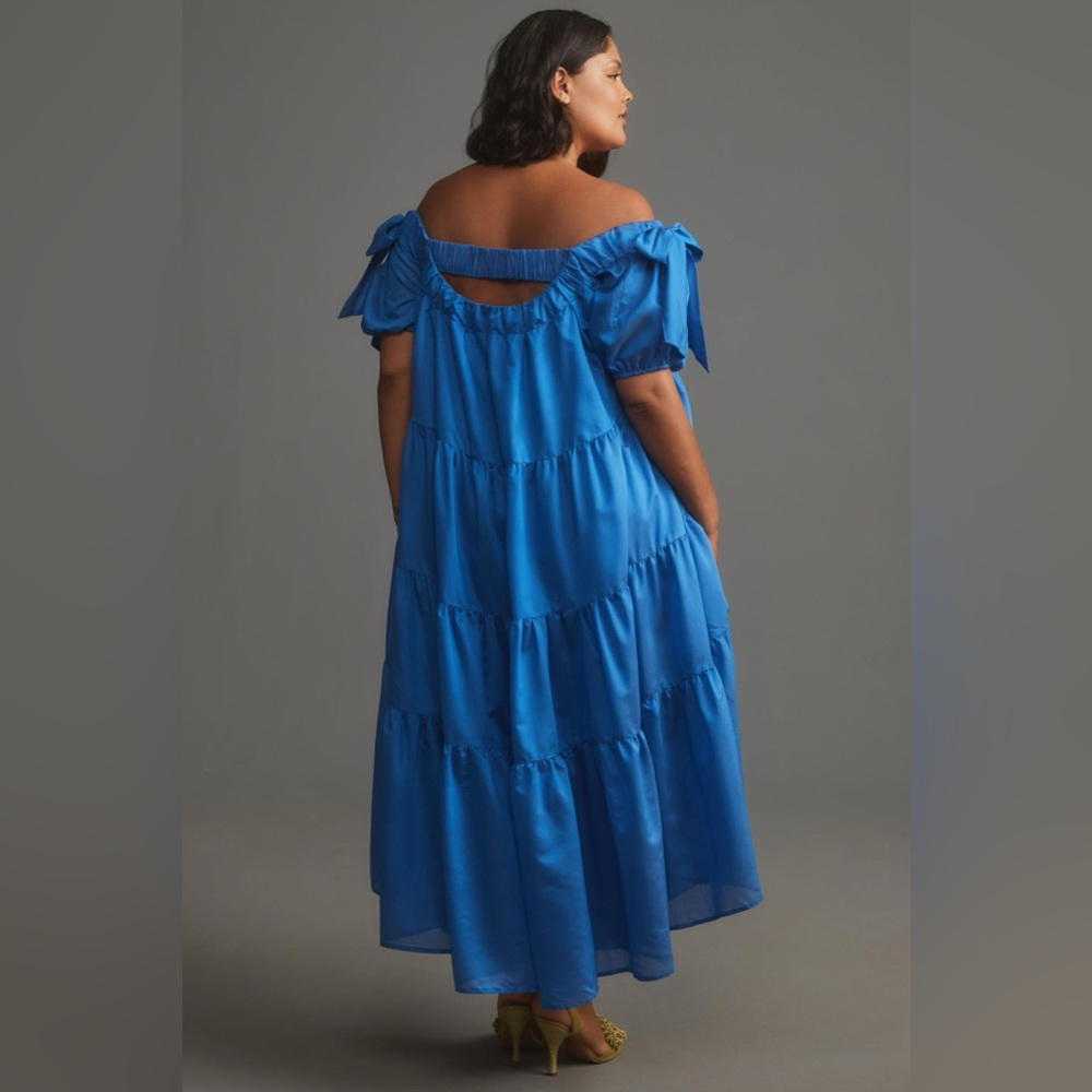 ✨ Anthropologie Off-The-Shoulder Tiered High-Low Midi Dress Sz S - Picture 6 of 8